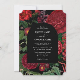 Moody Florals Black Arch Burgundy Red Wedding Kaart