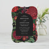 Moody Florals Black Arch Burgundy Red Wedding Kaart (Staand voorkant)