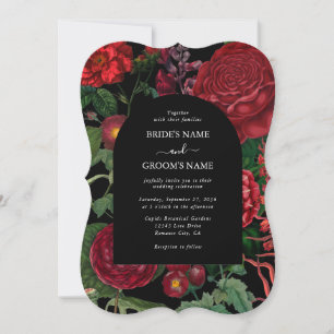 Moody Florals Black Arch Burgundy Red Wedding Kaart