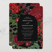 Moody Florals Black Arch Burgundy Red Wedding Kaart (Voorkant / Achterkant)