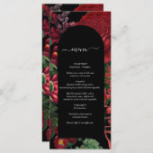 Moody Florals Black Arch Burgundy Red Wedding Menu (Voorkant / Achterkant)