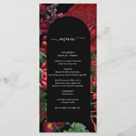 Moody Florals Black Arch Burgundy Red Wedding Menu