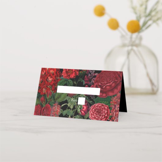 Moody Florals Black Arch Burgundy Red Wedding Plaatskaartje (Voorkant)