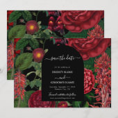 Moody Florals Black Arch Burgundy Red Wedding Save The Date (Voorkant / Achterkant)