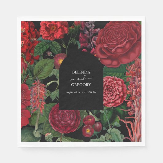 Moody Florals Black Arch Burgundy Red Wedding Servet (Voorkant)