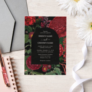 Moody Florals Black Arch Burgundy Red Wedding Vellum Uitnodigingen