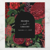 Moody Florals Black Arch Burgundy Red Wedding Wijn Etiket (Enkel label)