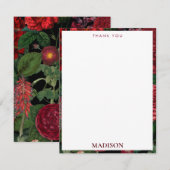 Moody Florals Black & Burgundy  Monogram Bedankkaart (Voorkant / Achterkant)