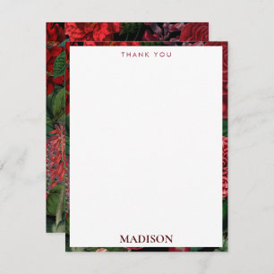 Moody Florals Black & Burgundy  Monogram Bedankkaart