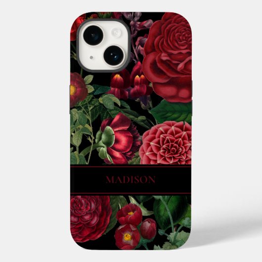 Moody Florals Black & Burgundy  Monogram Case-Mate iPhone Case (Achterkant)