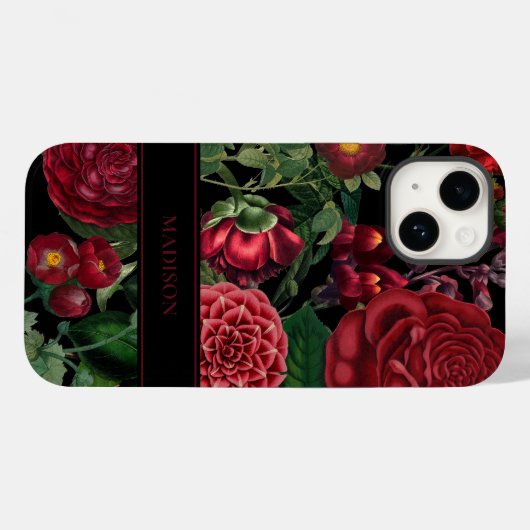 Moody Florals Black & Burgundy  Monogram Case-Mate iPhone Case (Achterkant (horizontaal))