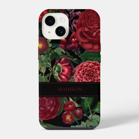 Moody Florals Black & Burgundy Monogram iPhone Hoesje (Achterkant)