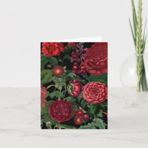 Moody Florals Black & Burgundy Monogram Kaart