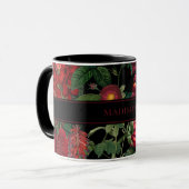 Moody Florals Black & Burgundy  Monogram Mok (Voorkant links)