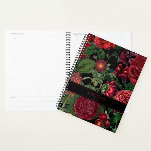 Moody Florals Black & Burgundy  Monogram Planner (Display)