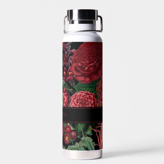 Moody Florals Black & Burgundy  Monogram Waterfles (Achterkant)