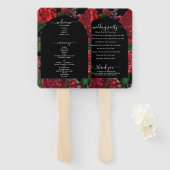 Moody Florals Black Burgundy Wedding Programme Handwaaier (Voorkant en achterkant)