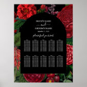 Moody Florals Black Burgundy Wedding Seating Chart Poster (Voorkant)