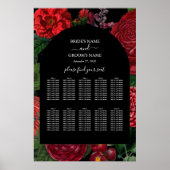 Moody Florals Black Burgundy Wedding Seating Chart Poster (Voorkant)