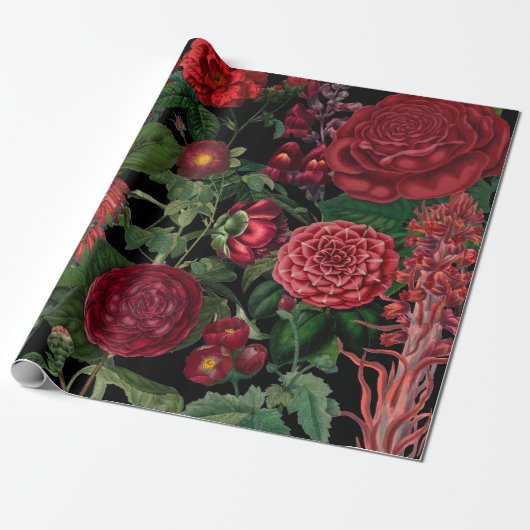 Moody Florals Black en Burgundy  Cadeaupapier (Uitgerold)