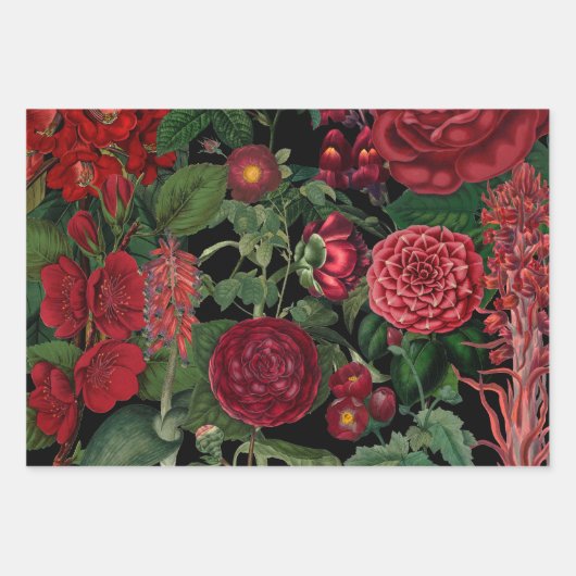 Moody Florals Black en Burgundy  Inpakpapier Vel (Voorkant 3)