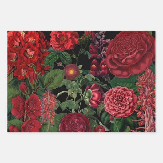 Moody Florals Black en Burgundy  Inpakpapier Vel (Voorkant)