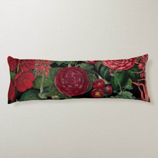 Moody Florals Black en Burgundy Lichaamskussen (Achterkant)