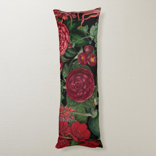 Moody Florals Black en Burgundy  Lichaamskussen (Achterkant (Verticaal))