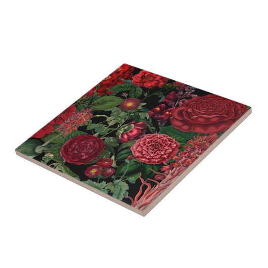 Moody Florals Black en Burgundy  Tegeltje (Zijkant)