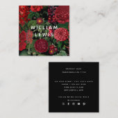 Moody Florals Black Social Media Icons Vierkante Visitekaartje (Voorkant / Achterkant)