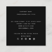 Moody Florals Black Social Media Icons Vierkante Visitekaartje (Achterkant)