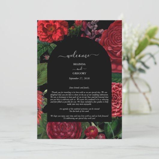 Moody Florals Burgundy Wedding Itinerary Programme Programmakaart (Staand voorkant)