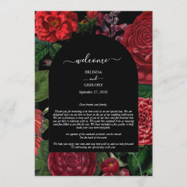 Moody Florals Burgundy Wedding Itinerary Programme Programmakaart