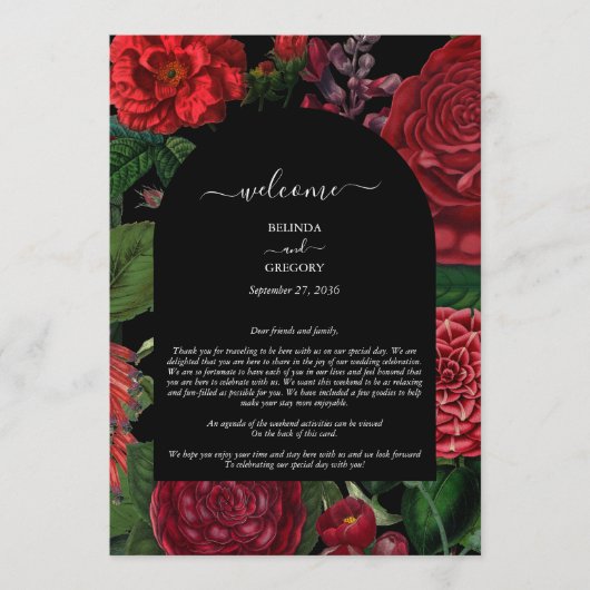 Moody Florals Burgundy Wedding Itinerary Programme Programmakaart (Voorkant)