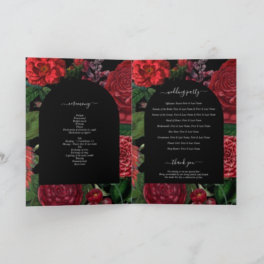 Moody Florals Burgundy Wedding Order of Service Programma (Binnen)