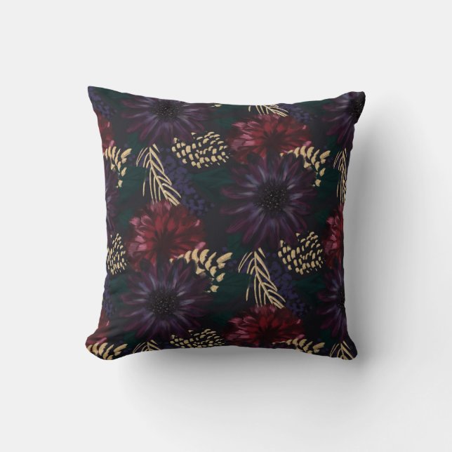 Moody Florals, Gold Pinecone en Spruce Kerstmis Kussen (Voorkant)