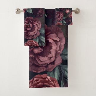 Moody Florals Watercolor Dark Red Pattern Bad Handdoek
