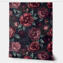 Moody Florals Watercolor Dark Red Pattern Behang