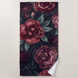 Moody Florals Watercolor Dark Red Pattern Strandlaken