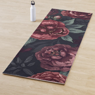 Moody Florals Watercolor Dark Red Pattern Yogamat