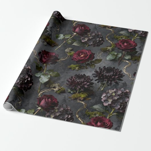 Moody Flower  Dark Floral Gift Cadeaupapier (Uitgerold)