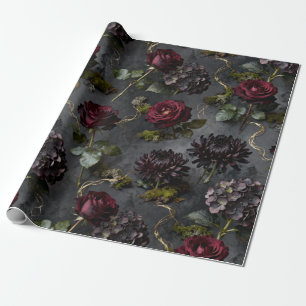 Moody Flower Donkere Bloemige Gift Cadeaupapier