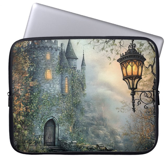 MOODY FOGGY IRISH CASTLE SCENE LAPTOP SLEEVE (Voorkant)