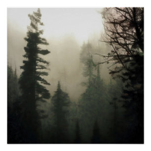 Moody Foggy Treescape Landscape Painting Perfect Poster