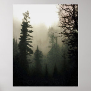 Moody Foggy Treescape Landscape Painting Poster