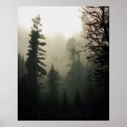 Moody Foggy Treescape Landscape Painting Poster (Voorkant)