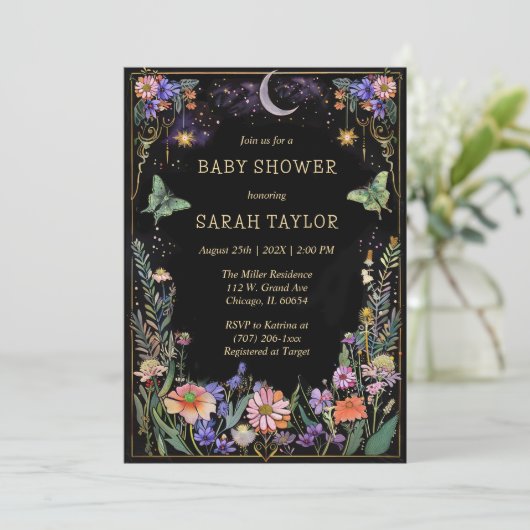 Moody Forest Baby shower Invitation Kaart (Staand voorkant)