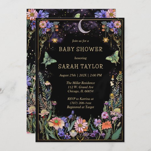 Moody Forest Baby shower Invitation Kaart (Voorkant / Achterkant)
