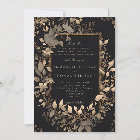 Moody Forest Botanical Classic Gold Patina Wedding Kaart (Voorkant)