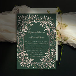 Moody Forest Botanical Emerald Classic Wedding Kaart